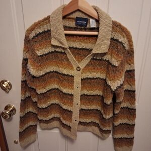 Liz Claiborne Striped Hand Knitted Cardigan Sweater, S, NWT